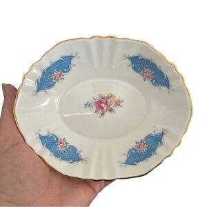 Royal Standard Bone China England Rose Motif Trinket Dish Blue Pink Yellow‎ Gold